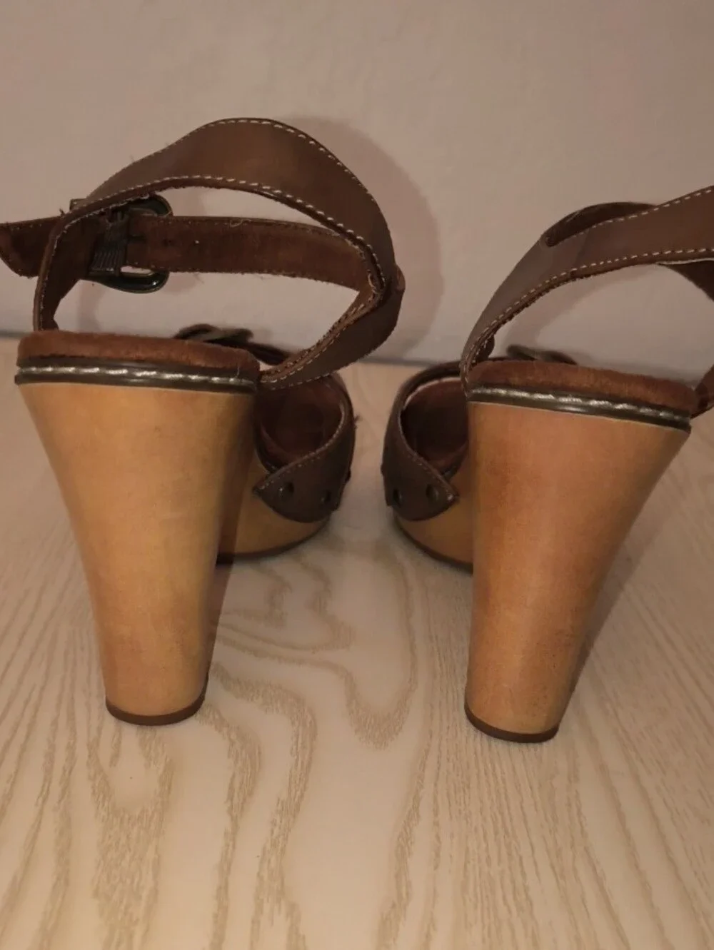 Rocket Dog Vintage Chunky Brown Faux Leather Platform Wedge Sandals Y2K Sz 8 VTG
